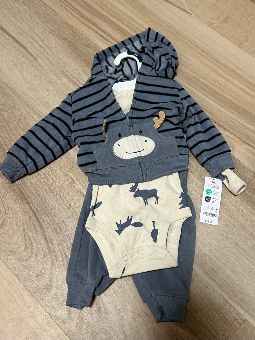 Carter's Blue & Cream Striped Hoodie One-Piece Bodysuit Set